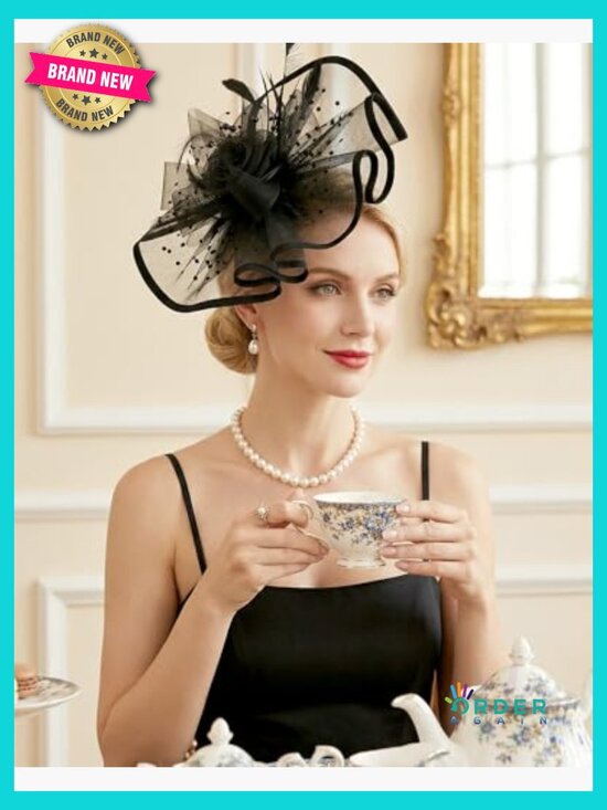 Feather Mesh Derby Fascinator Hat with Detachable Headband for Cocktail Parties main image 5